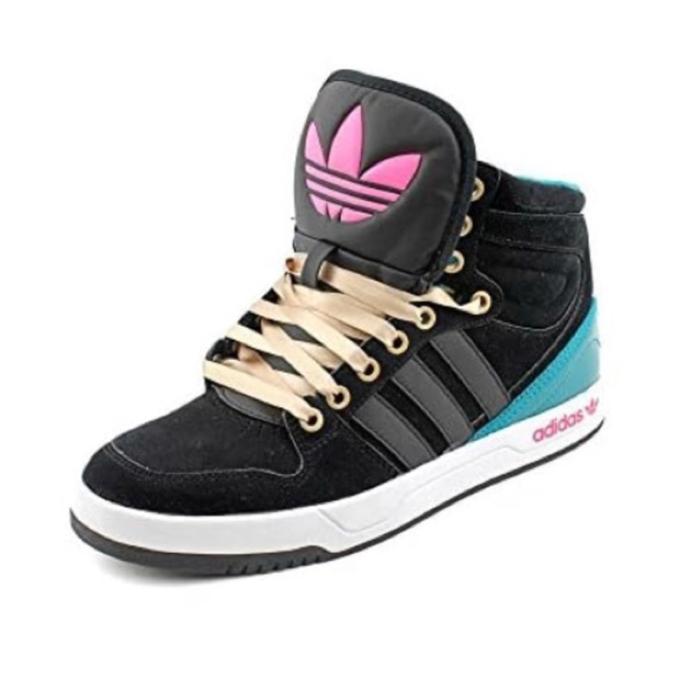 adidas Women's Black Sneakers with Pink and Blue Highlights